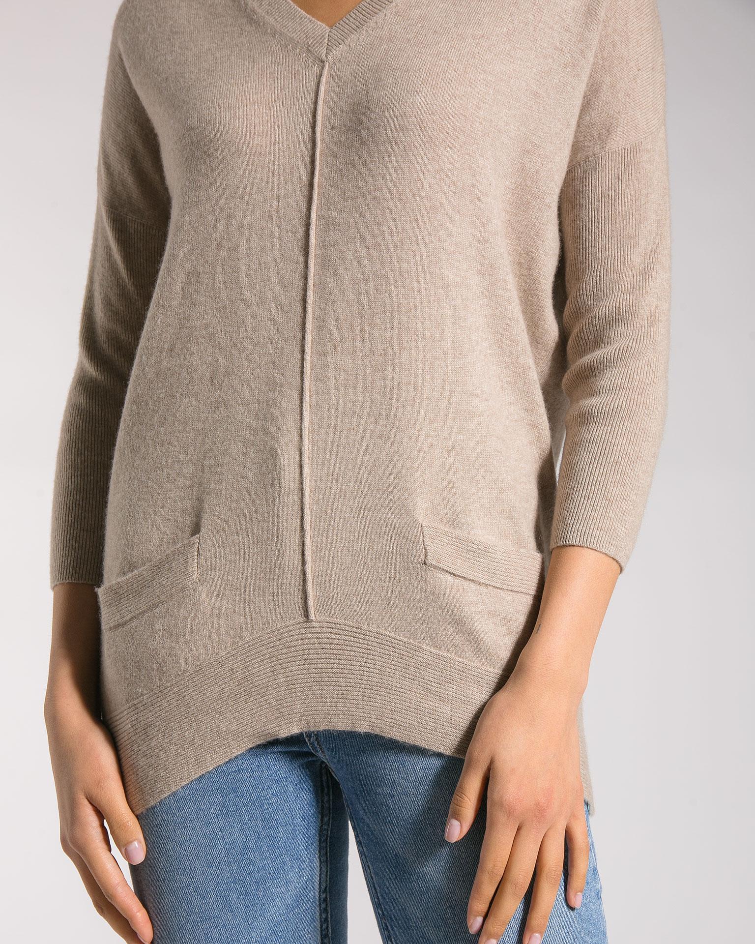 Однотонный джемпер из мягкой кашемировой пряжи песочного тона 3