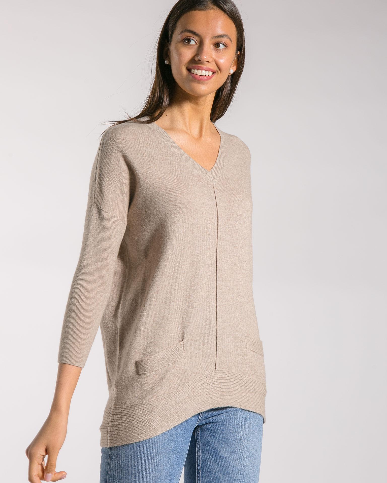 Однотонный джемпер из мягкой кашемировой пряжи песочного тона 4