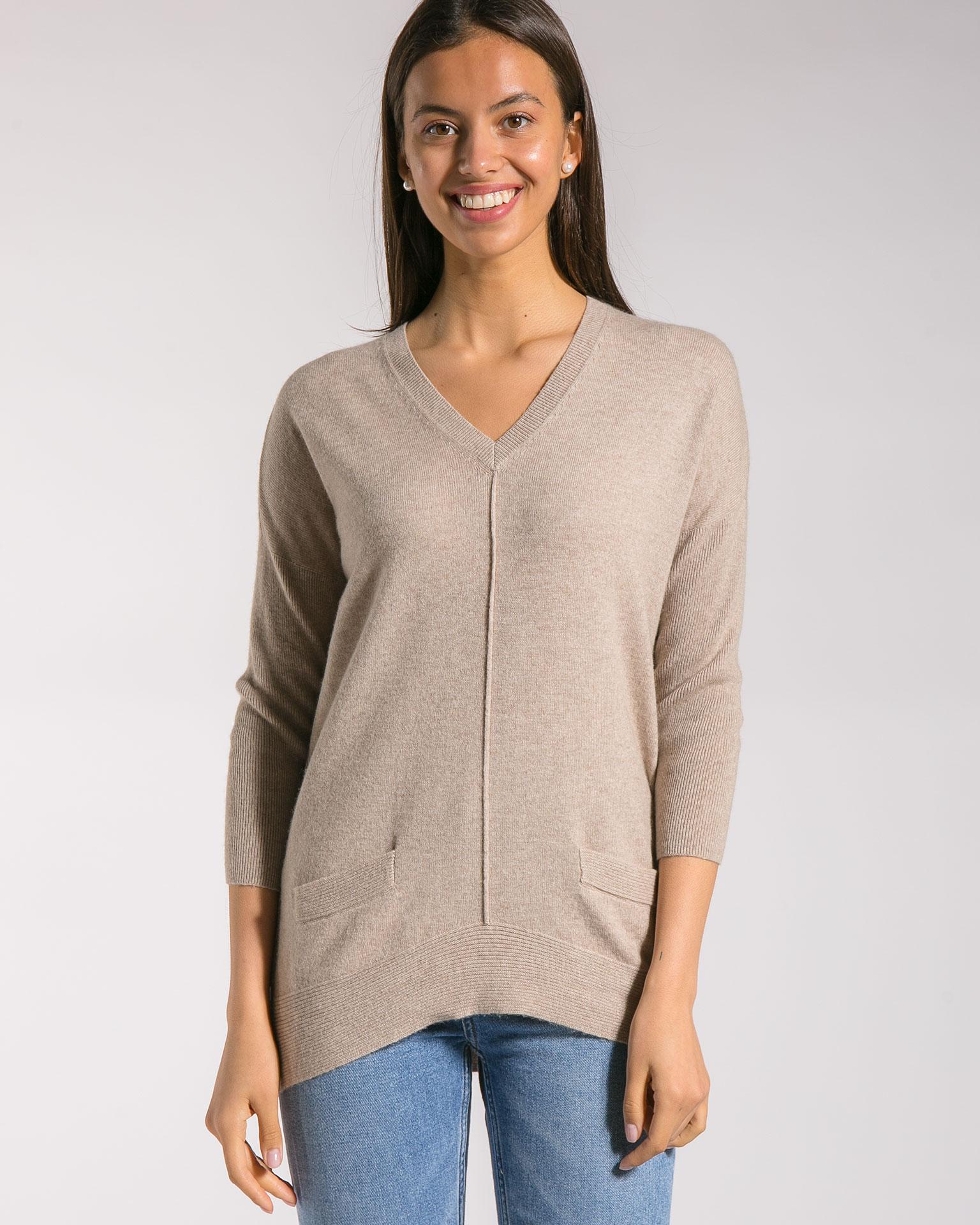 Однотонный джемпер из мягкой кашемировой пряжи песочного тона 2