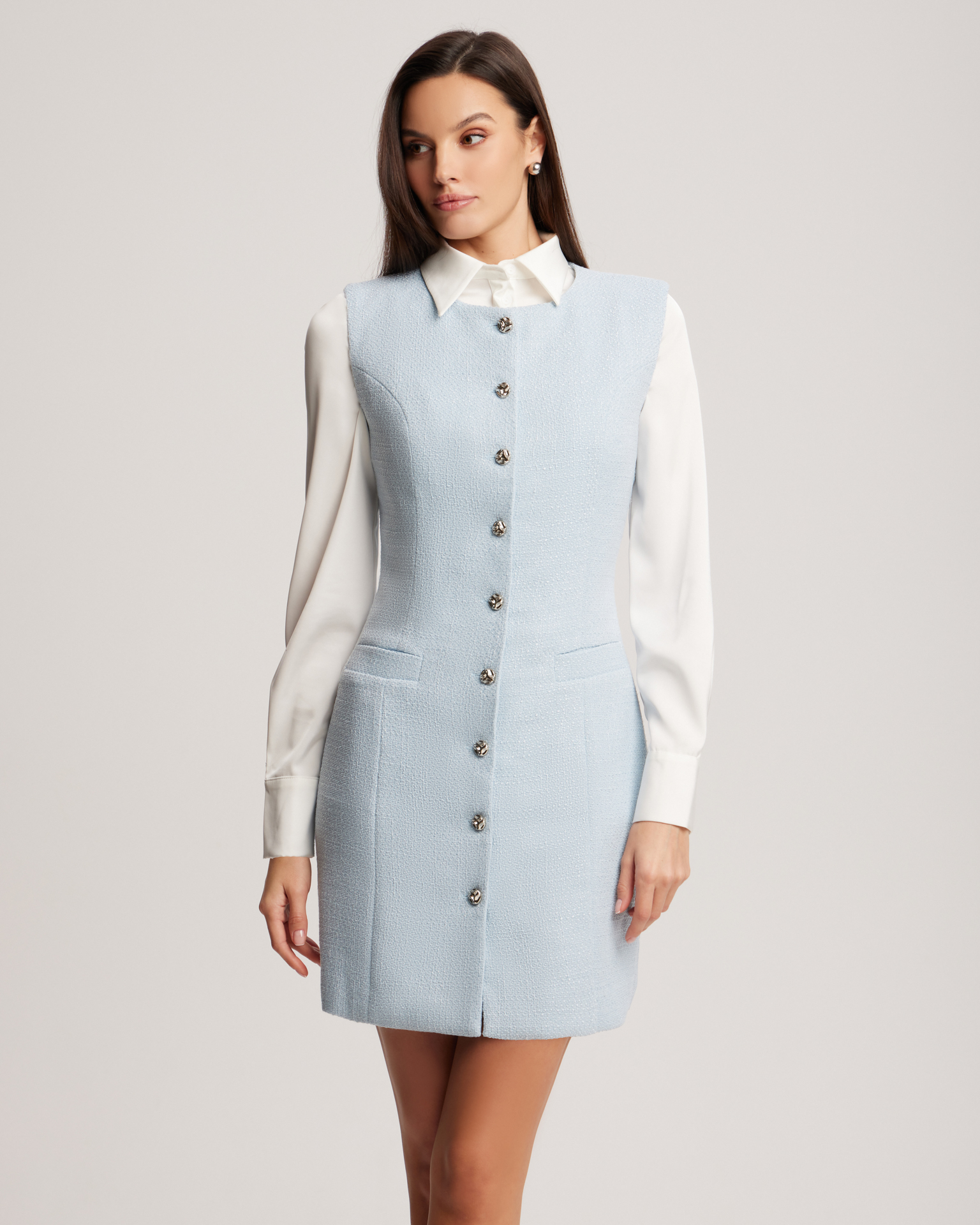 Твидовое голубое платье 2