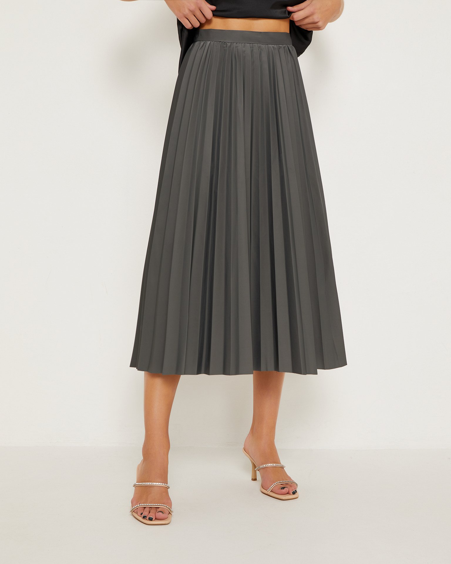Длинная юбка-плиссе в графитовом цвете 5