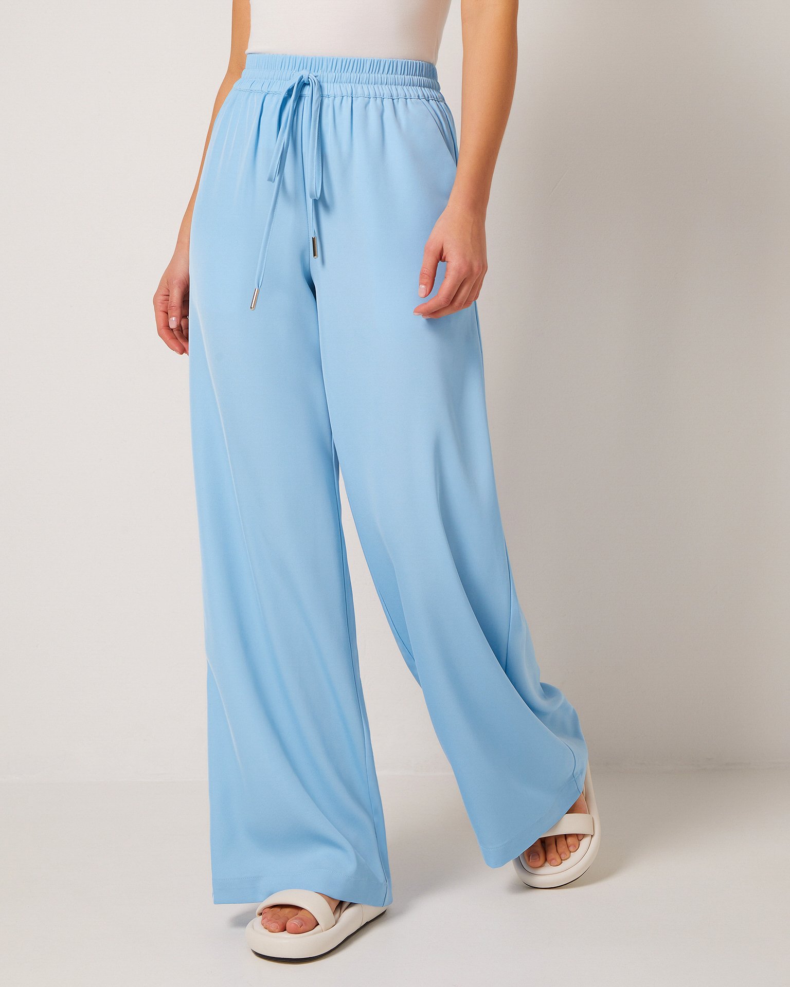 Elasticated waist wide-leg trousers 6