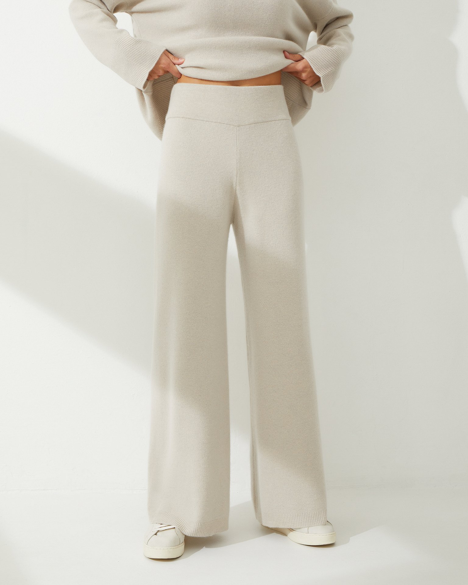 Wide Cashmere Trousers in Beige 1