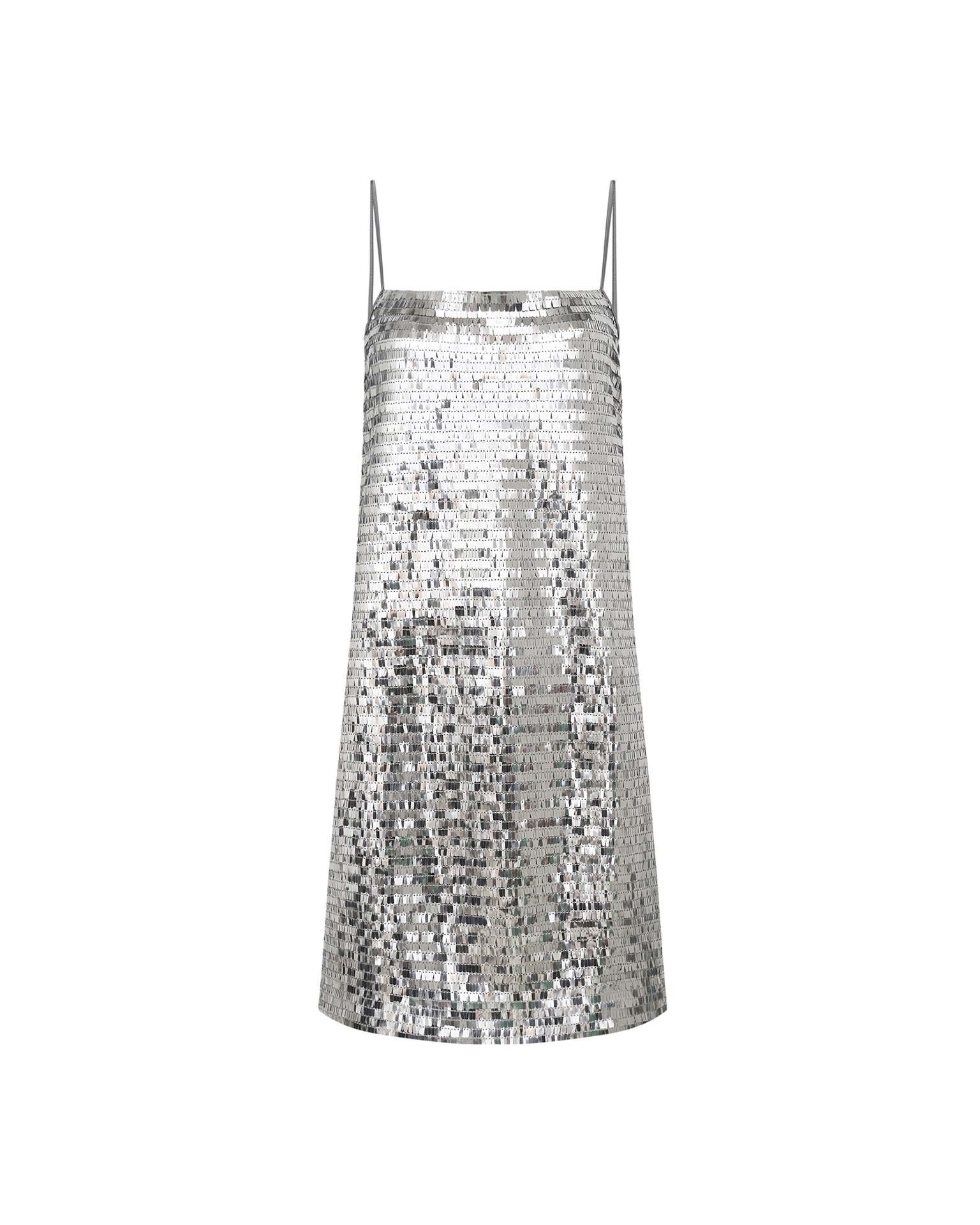 Мини-платье на бретельках в серебряном цвете 7