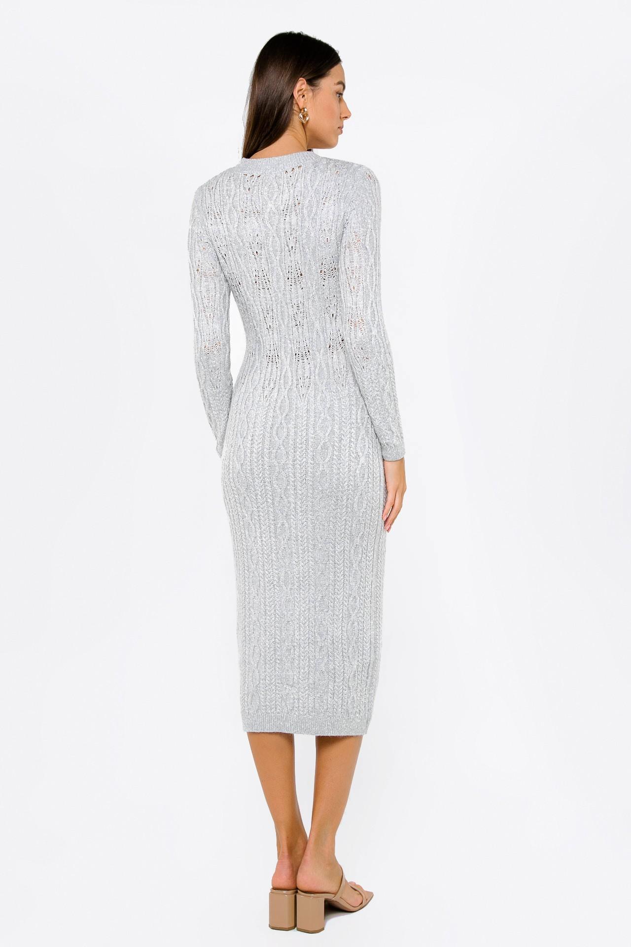 Вязаное платье-миди с фактурным узором и длинными рукавами 5