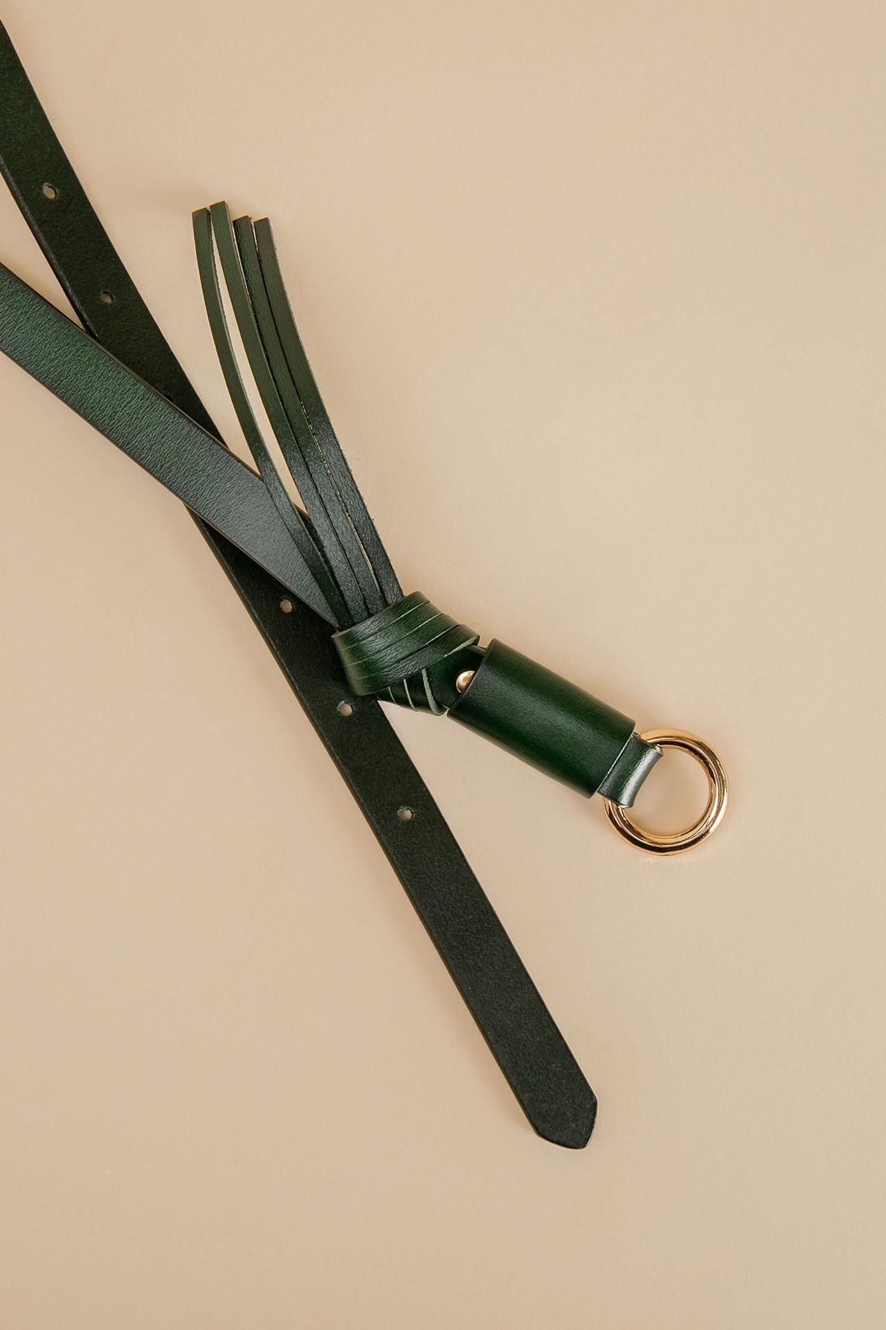 Элегантный ремень из мягкой кожи глубокого изумрудного цвета 1