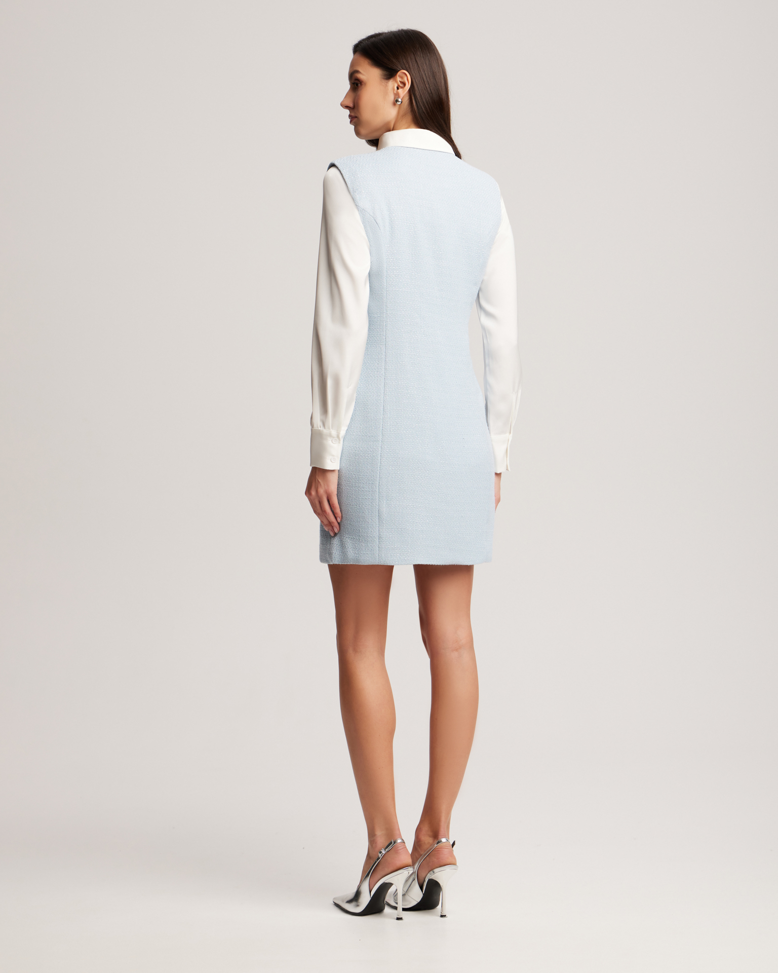 Твидовое голубое платье 5